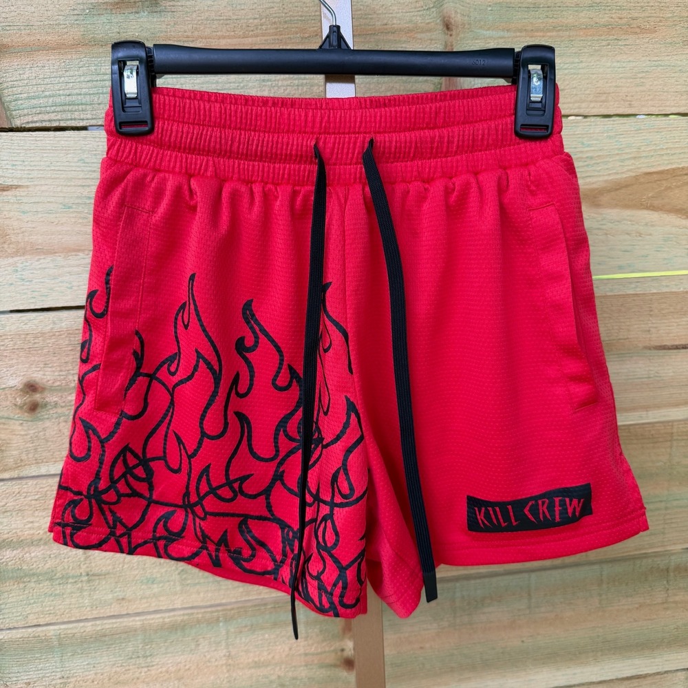 Kill Crew Mesh Shorts Mens Small Red Flame Graphic Athletic Gym Streetwear UFC